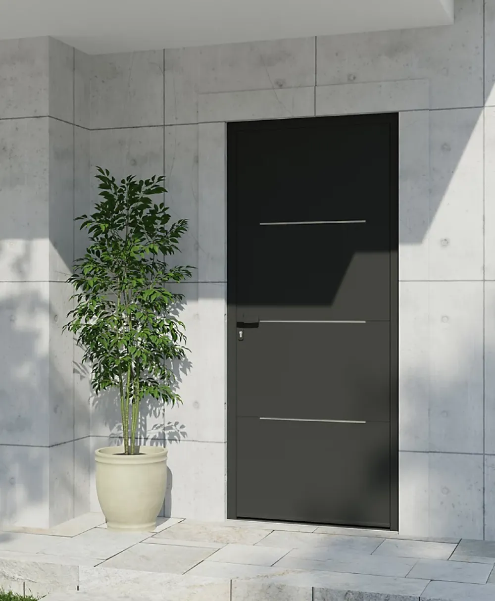 Fortia Porte D'Entrée<Porte d'entrée alu Leme gris RAL 7021 96 x h.218 cm poussant droit