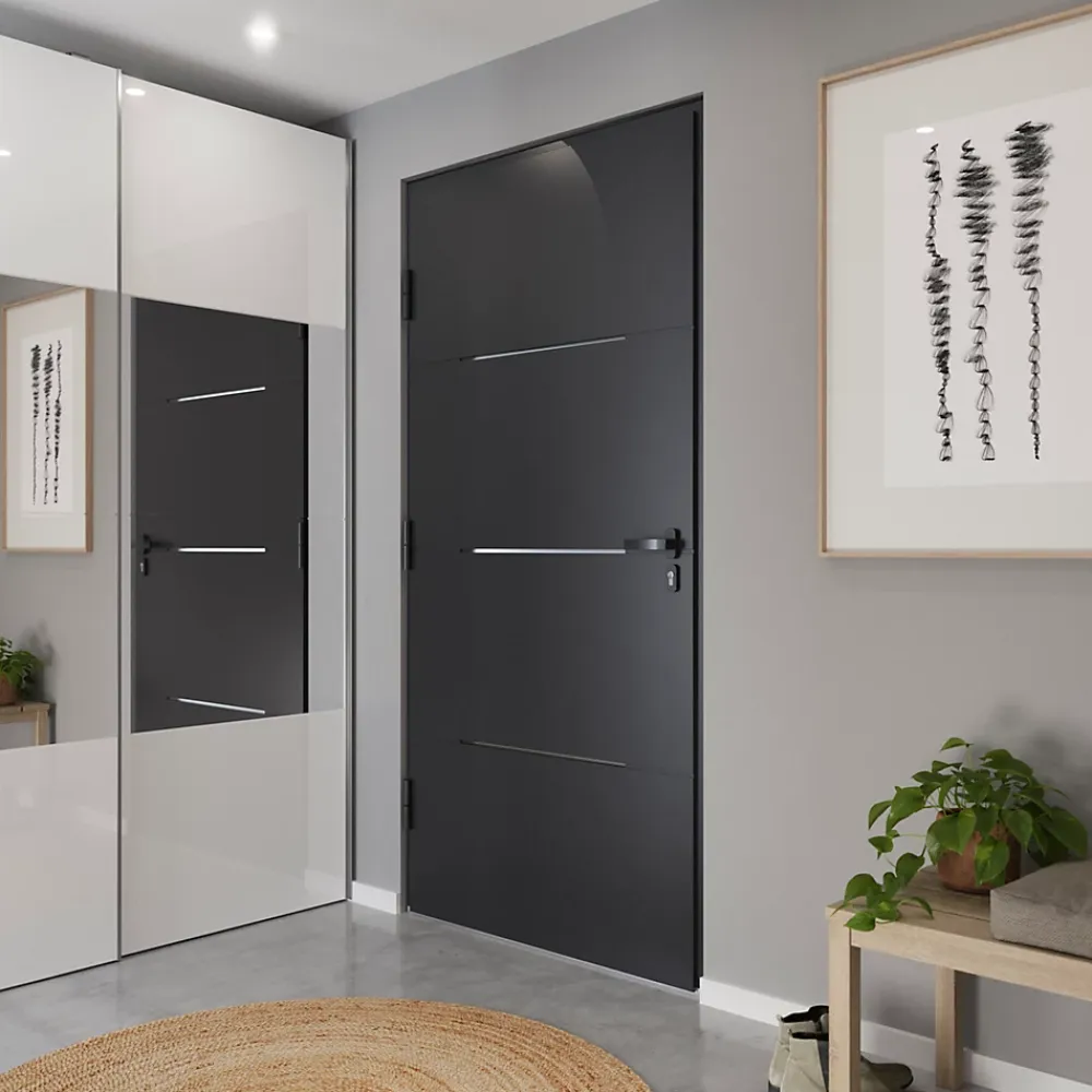 Fortia Porte D'Entrée<Porte d'entrée alu Leme gris RAL 7021 96 x h.218 cm poussant droit