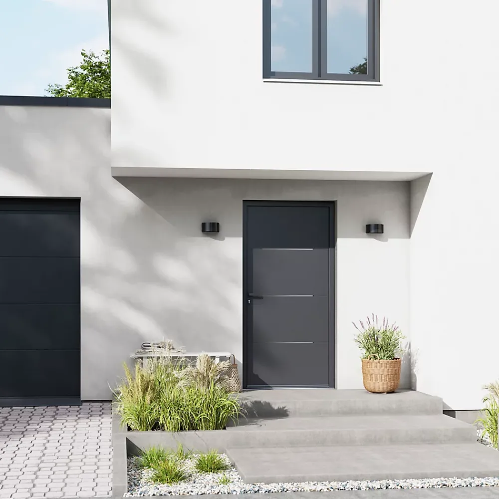 Fortia Porte D'Entrée<Porte d'entrée alu Leme gris RAL 7021 96 x h.218 cm poussant droit