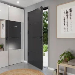 Fortia Porte D'Entrée<Porte d'entrée alu Leme gris RAL 7021 96 x h.218 cm poussant droit