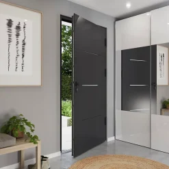 Fortia Porte D'Entrée<Porte d'entrée alu Leme gris RAL 7021 96 x h.218 cm poussant droit