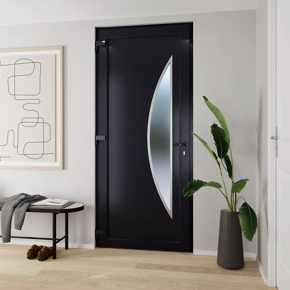 Fortia Porte d'entrée pvc anthracite RAL 7016 Hermoso 96 x h.218 cm poussant droit- Porte D'Entrée