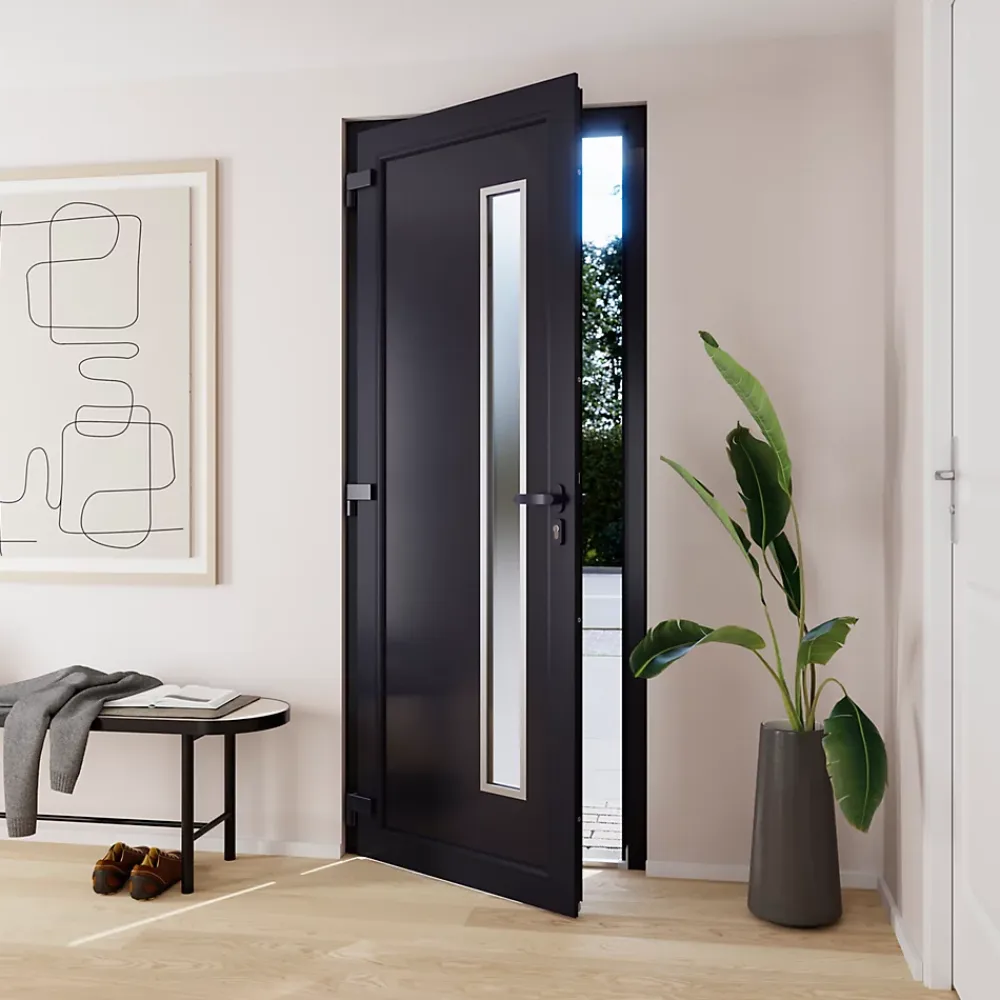 Fortia Porte d'entrée pvc anthracite RAL 7016 Gatteo 96 x h.218 cm poussant droit- Porte D'Entrée