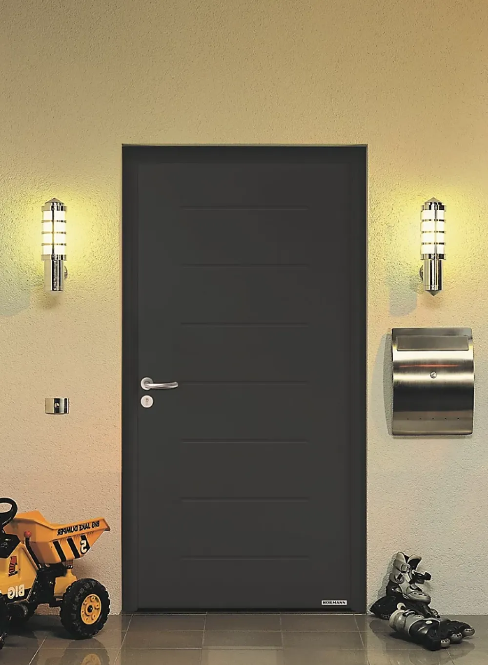Hormann Porte d'entrée Hörmann acier galvanisé l.90 x h.215 cm poussant droit THP015 gris anthracite ral 7016- Porte D'Entrée
