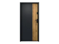 Vente-unique Porte D'Entrée<Porte d'entrée pleine en acier H207 x L100 cm - Noir et effet chêne - épaisseur 55 mm - poussant gauche - MABENA