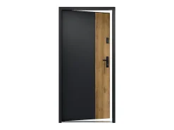 Vente-unique Porte D'Entrée<Porte d'entrée pleine en acier H207 x L100 cm - Noir et effet chêne - épaisseur 55 mm - poussant gauche - MABENA