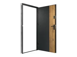Vente-unique Porte D'Entrée<Porte d'entrée pleine en acier H207 x L100 cm - Noir et effet chêne - épaisseur 55 mm - poussant gauche - MABENA