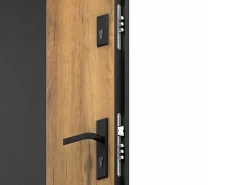 Vente-unique Porte D'Entrée<Porte d'entrée pleine en acier H207 x L100 cm - Noir et effet chêne - épaisseur 55 mm - poussant gauche - MABENA