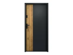 Vente-unique Porte d'entrée pleine en acier H207 x L100 cm - Noir et effet chêne - épaisseur 55 mm - poussant droit - MABENA- Porte D'Entrée