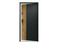 Vente-unique Porte d'entrée pleine en acier H207 x L100 cm - Noir et effet chêne - épaisseur 55 mm - poussant droit - MABENA- Porte D'Entrée