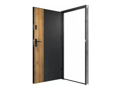 Vente-unique Porte d'entrée pleine en acier H207 x L100 cm - Noir et effet chêne - épaisseur 55 mm - poussant droit - MABENA- Porte D'Entrée