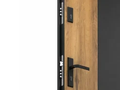 Vente-unique Porte d'entrée pleine en acier H207 x L100 cm - Noir et effet chêne - épaisseur 55 mm - poussant droit - MABENA- Porte D'Entrée