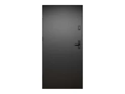 Vente-unique Porte d'entrée pleine en acier H207 x L100 cm - Noir et effet chêne - épaisseur 55 mm - poussant droit - MABENA- Porte D'Entrée