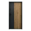 Vente-unique Porte d'entrée pleine en acier H207 x L100 cm - Noir avec rayures effet chêne - épaisseur 55 mm - poussant droit - COBRITA- Porte D'Entrée