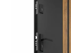 Vente-unique Porte d'entrée pleine en acier H207 x L100 cm - Noir avec rayures effet chêne - épaisseur 55 mm - poussant droit - COBRITA- Porte D'Entrée