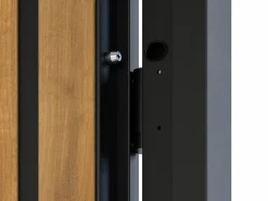 Vente-unique Porte d'entrée pleine en acier H207 x L100 cm - Noir avec rayures effet chêne - épaisseur 55 mm - poussant droit - COBRITA- Porte D'Entrée