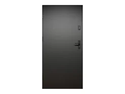 Vente-unique Porte d'entrée pleine en acier H207 x L100 cm - Noir avec rayures effet chêne - épaisseur 55 mm - poussant droit - COBRITA- Porte D'Entrée