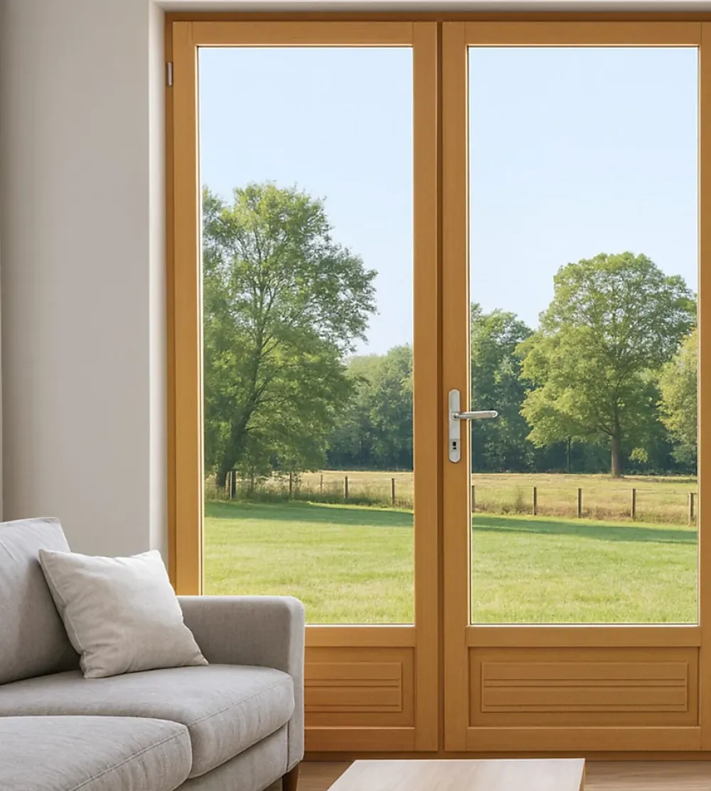 Gd Menuiseries Porte Fenetre Bois 2 Vantaux H.215 X L.120 Côte Tableau- Porte-Fenêtre En Bois