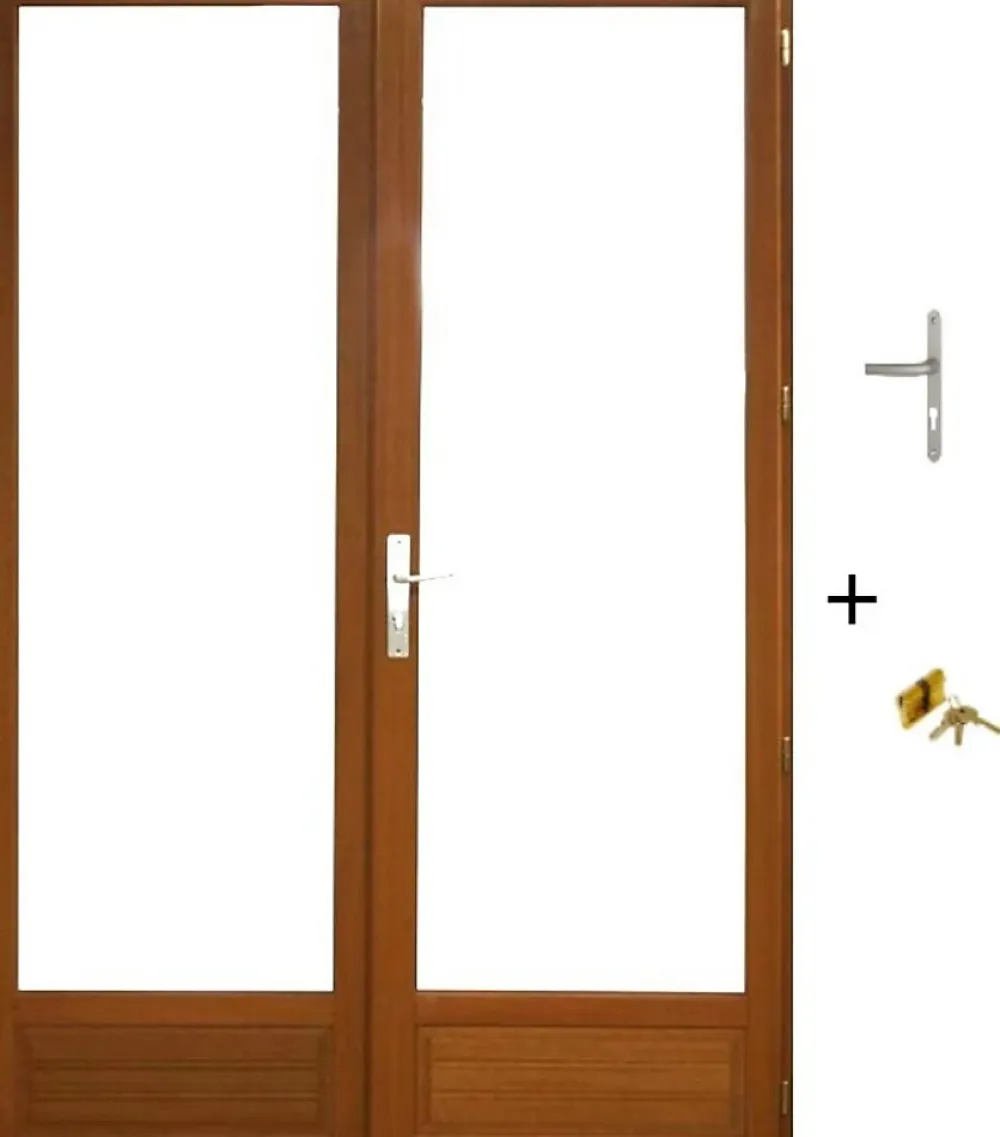 Gd Menuiseries Porte Fenetre Bois 2 Vantaux H.215 X L.120 Côte Tableau, Poignee, Barillet (ref 01245f924)- Porte-Fenêtre En Bois