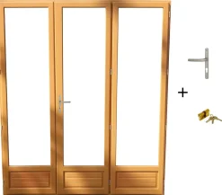 Gd Menuiseries Porte Fenetre Bois 3 Vantaux H215 X L180 Cotes Tableau + Poignee Et Barillet (ref 01245f924)- Fenêtre Bois