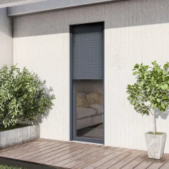 GoodHome Porte fenêtre alu 1 vantail + volet roulant électrique gris - l.80 x h.215 cm, tirant gauche- Porte-Fenêtre En Aluminium