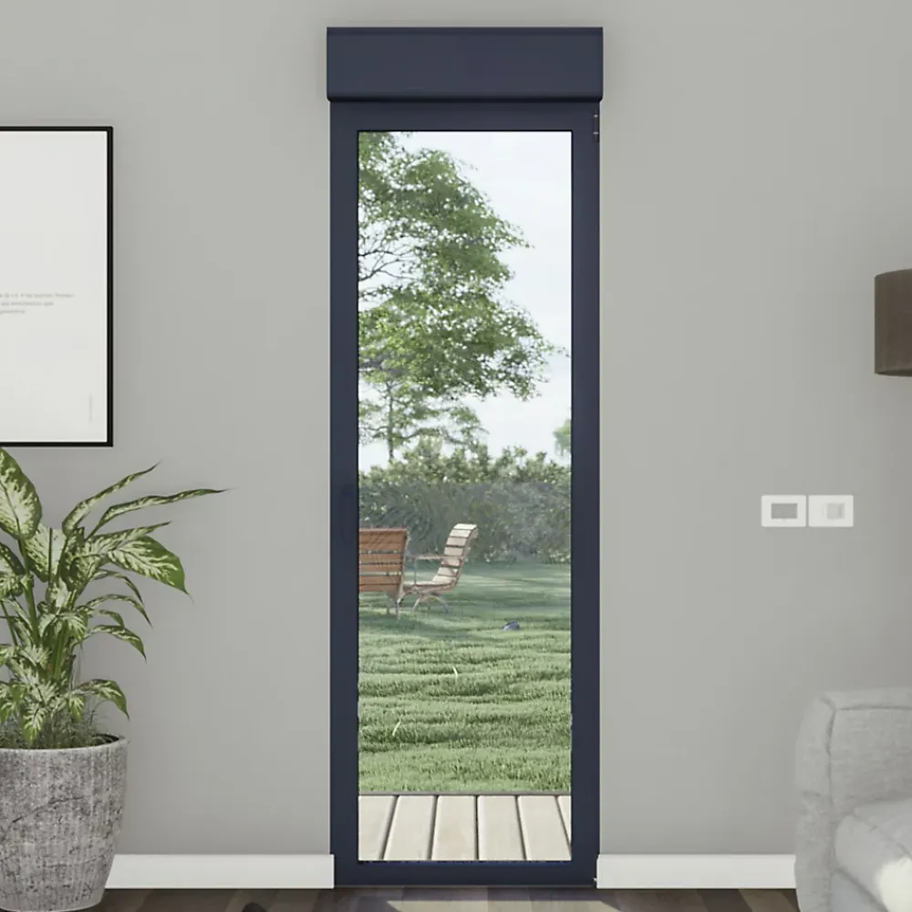 GoodHome Porte-Fenêtre En Aluminium<Porte fenêtre alu 1 vantail + volet roulant électrique gris - l.80 x h.215 cm, tirant droit
