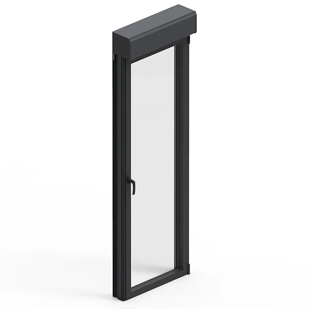 GoodHome Porte-Fenêtre En Aluminium<Porte fenêtre alu 1 vantail + volet roulant électrique gris - l.80 x h.215 cm, tirant droit