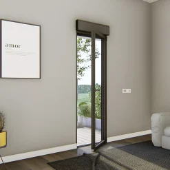 GoodHome Porte-Fenêtre En Aluminium<Porte fenêtre alu 1 vantail + volet roulant électrique gris - l.80 x h.215 cm, tirant droit