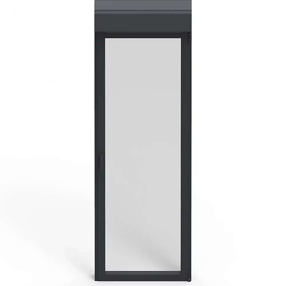 GoodHome Porte-Fenêtre En Aluminium<Porte fenêtre alu 1 vantail + volet roulant électrique gris - l.80 x h.215 cm, tirant droit