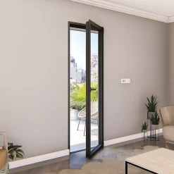 GoodHome Porte fenêtre alu 1 vantail gris - l.80 x h.215 cm, tirant droit- Porte-Fenêtre En Aluminium