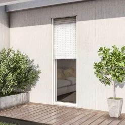 GoodHome Porte fenêtre alu 1 vantail + volet roulant électrique blanc - l.80 x h.215 cm, tirant droit- Porte-Fenêtre En Aluminium