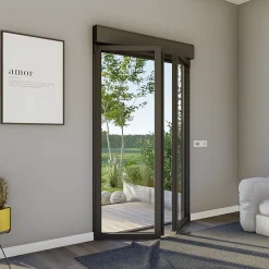 GoodHome Porte fenêtre alu 2 vantaux + volet roulant électrique gris - l.140 x h.215 cm, tirant droit- Porte-Fenêtre En Aluminium