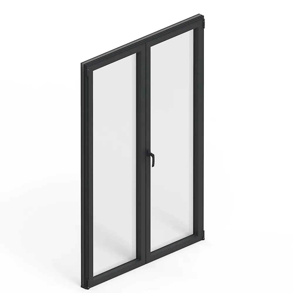 GoodHome Porte-Fenêtre En Aluminium<Porte fenêtre alu 2 vantaux gris - l.120 x h.215 cm, tirant droit