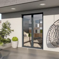 GoodHome Porte-Fenêtre En Aluminium<Porte fenêtre alu 2 vantaux gris - l.120 x h.215 cm, tirant droit