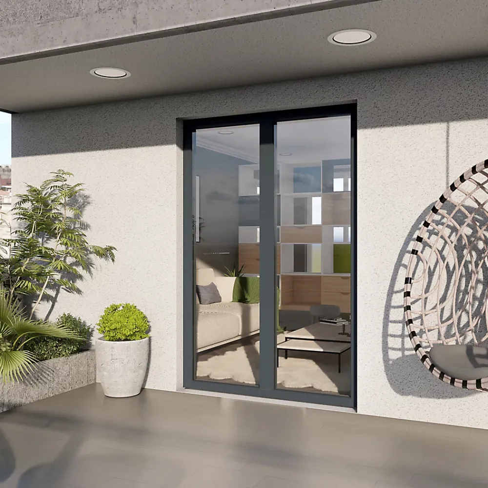 GoodHome Porte-Fenêtre En Aluminium<Porte fenêtre alu 2 vantaux gris - l.120 x h.215 cm, tirant droit