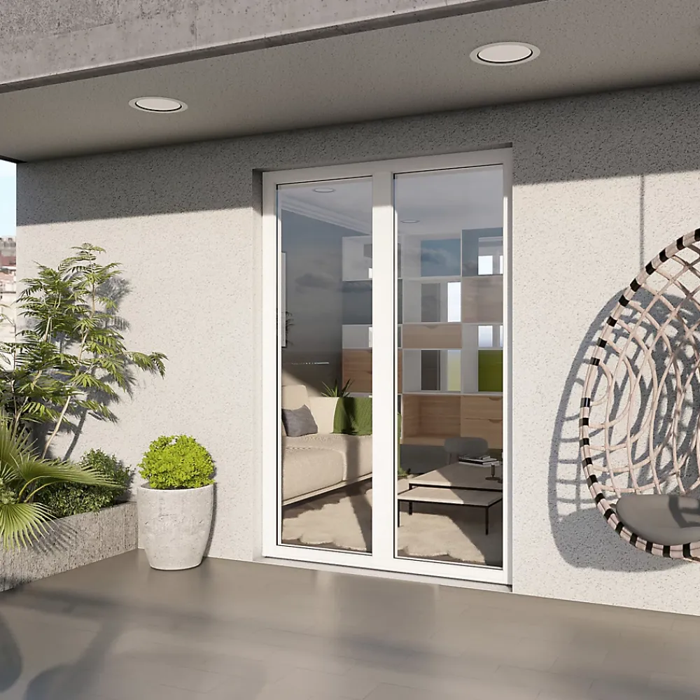 GoodHome Porte fenêtre alu 2 vantaux blanc - l.120 x h.215 cm, tirant droit- Porte-Fenêtre En Aluminium