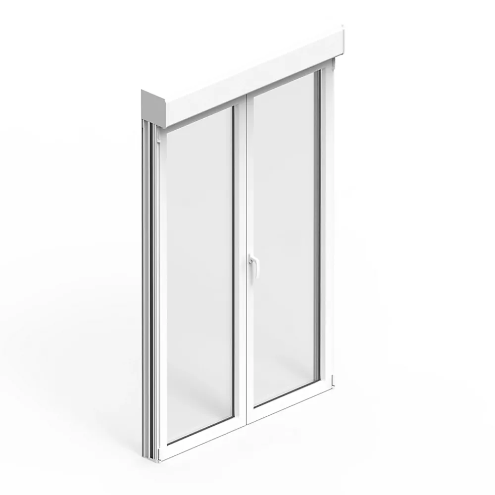 GoodHome Porte-Fenêtre En Aluminium<Porte fenêtre alu 2 vantaux + volet roulant électrique blanc - l.120 x h.215 cm, tirant droit