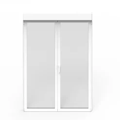 GoodHome Porte-Fenêtre En Aluminium<Porte fenêtre alu 2 vantaux + volet roulant électrique blanc - l.120 x h.215 cm, tirant droit