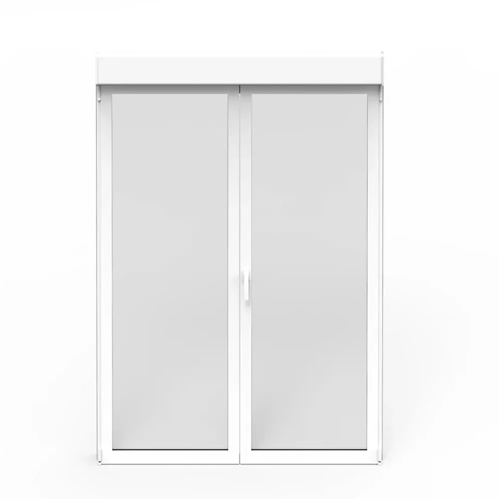 GoodHome Porte-Fenêtre En Aluminium<Porte fenêtre alu 2 vantaux + volet roulant électrique blanc - l.120 x h.215 cm, tirant droit