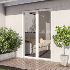 GoodHome Porte-Fenêtre En Aluminium<Porte fenêtre alu 2 vantaux + volet roulant électrique blanc - l.120 x h.215 cm, tirant droit