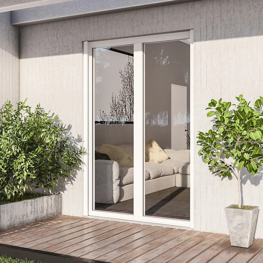 GoodHome Porte-Fenêtre En Aluminium<Porte fenêtre alu 2 vantaux + volet roulant électrique blanc - l.120 x h.215 cm, tirant droit