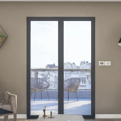 GoodHome Porte-Fenêtre En Aluminium<Porte fenêtre alu 2 vantaux gris - l.140 x h.215 cm, tirant droit