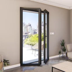 GoodHome Porte-Fenêtre En Aluminium<Porte fenêtre alu 2 vantaux gris - l.140 x h.215 cm, tirant droit