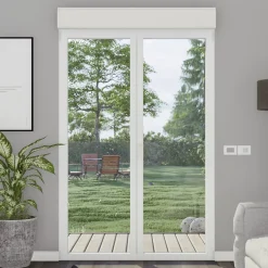 GoodHome Porte-Fenêtre En Aluminium<Porte fenêtre alu 2 vantaux + volet roulant électrique blanc - l.140 x h.215 cm, tirant droit