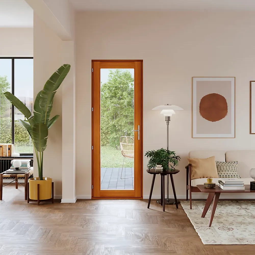GoodHome Porte fenêtre bois 1 vantail - l.80 x h.205 cm, tirant gauche- Porte-Fenêtre En Bois