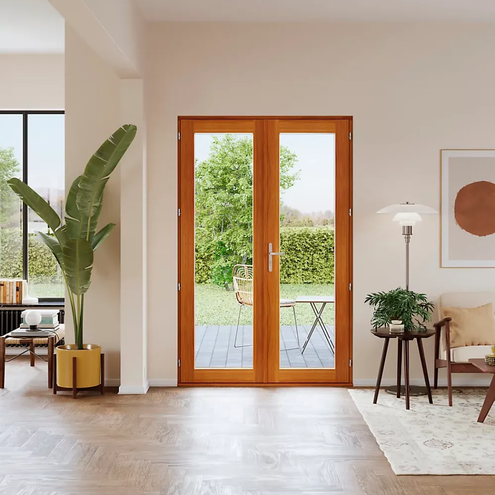 GoodHome Porte-Fenêtre En Bois<Porte fenêtre bois 2 vantaux l.140 x H.215 cm tirant droit