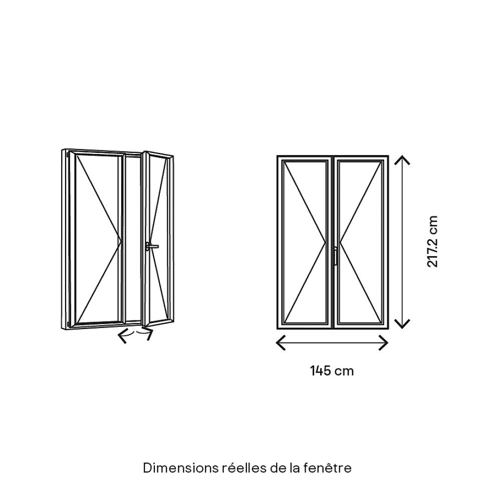GoodHome Porte-Fenêtre En Bois<Porte fenêtre bois 2 vantaux l.140 x H.215 cm tirant droit