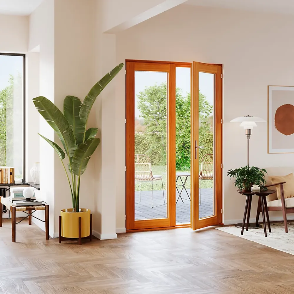 GoodHome Porte-Fenêtre En Bois<Porte fenêtre bois 2 vantaux - l.120 x h.215 cm, tirant droit
