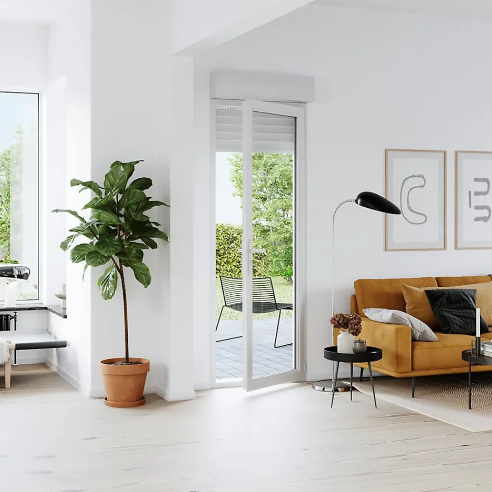 GoodHome Porte-Fenêtre En Pvc<Porte fenêtre PVC 1 vantail tirant + volet roulant électrique blanc - l.80 x h.215 cm, tirant droit