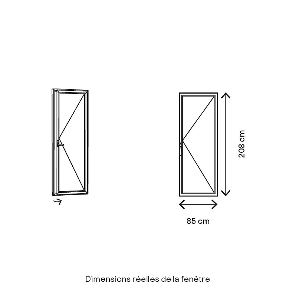 GoodHome Porte fenêtre PVC 1 vantail tirant blanc - l.80 x h.205 cm- Porte-Fenêtre En Pvc